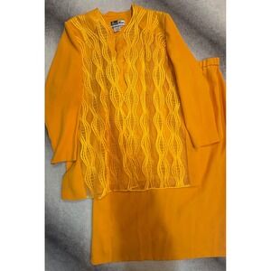 Ben Marc Vintage Mustard Orange‎ Skirt Suit Set Embroidered Organza Plus Size 22